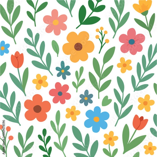 Fototapeta Floral Pattern and Texture Illustration Seamless Flower Design for Decorative Backgrounds, Fabric Prints, Wallpaper, and Elegant Nature-Inspired Art Tulip and Rose