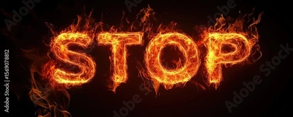 Fototapeta Stop Word in Fiery Flames