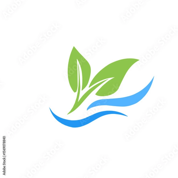 Obraz green leaf design icon with water waves