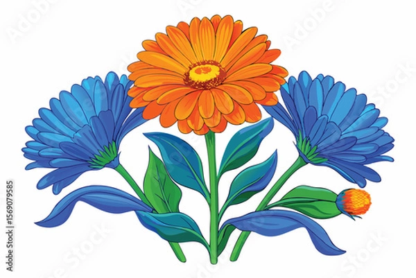 Fototapeta Vibrant Orange and Blue Flower Bouquet A Stunning Floral Arrangement
