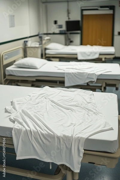 Fototapeta Hospital Beds with White Sheets
