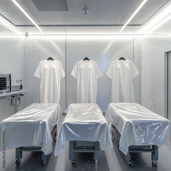 Fototapeta Operating Room Scene with Gowns and Beds