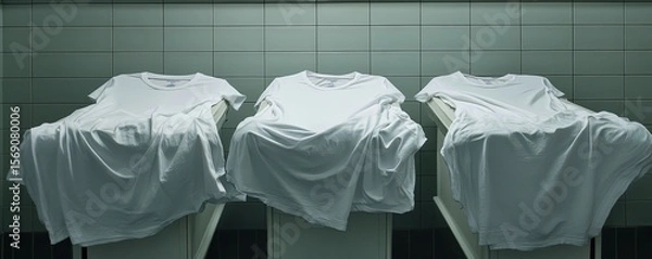 Fototapeta White T-shirts on Tables in Room