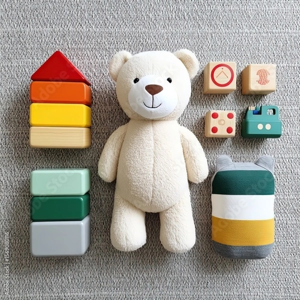 Fototapeta Teddy Bear with Colorful Toys