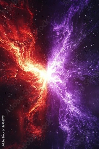 Fototapeta Abstract Fiery Explosion with Red and Purple Nebulae