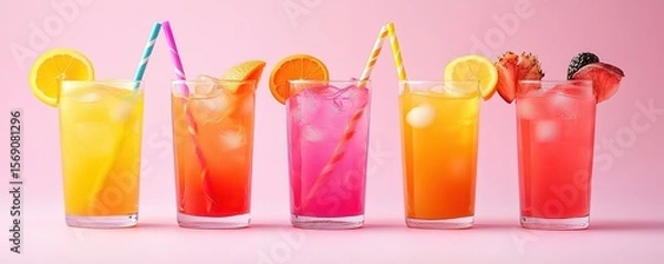 Fototapeta Colorful Cocktails with Fruit and Straws