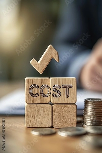Fototapeta Cost Concept with Checkmark and Coins