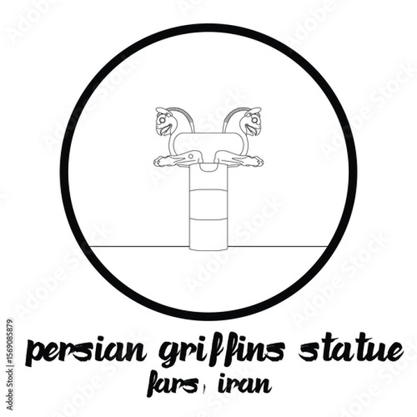 Obraz Circle Icon Persian Griffins Statue. Vector illustration