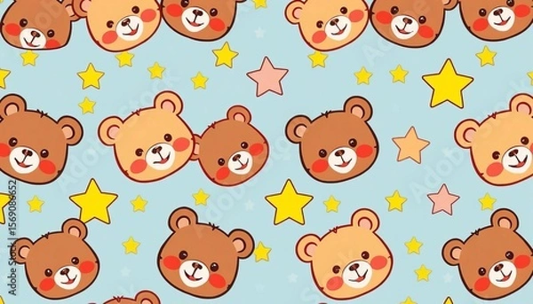 Obraz Adorable cartoon bear heads and stars seamlessly repeat in a cheerful design,  cuddly,  night sky