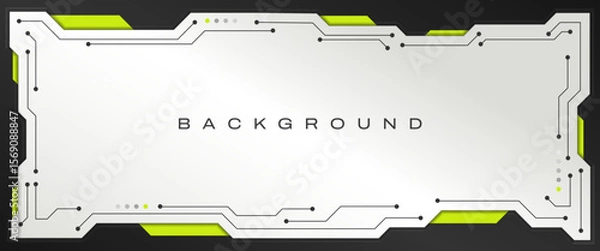 Fototapeta Futuristic Technology Background with Circuit Board Line Elements in White, Gray, and Neon Green Color