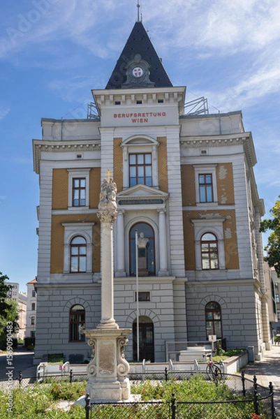Fototapeta Historic Neoclassical Vienna Emergency Services Building with Ornate Facade,  Berufsrettung Wien Headquarters - Austria