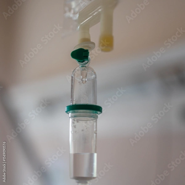 Fototapeta Close-Up View of Intravenous Drip Bag inside Hospital Room