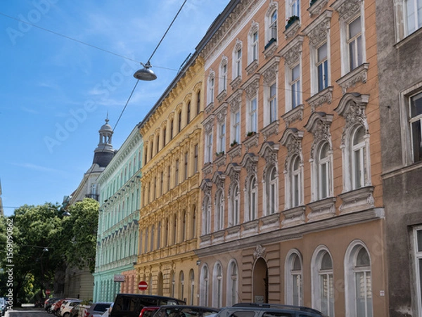 Fototapeta Colorful Buildings Line in Hetzgasse street in Vienna, Austria