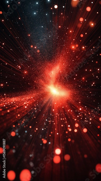 Obraz Vibrant, abstract explosion of red and white lights against a dark backdrop evoking a sense of cosmic energy and stellar events.