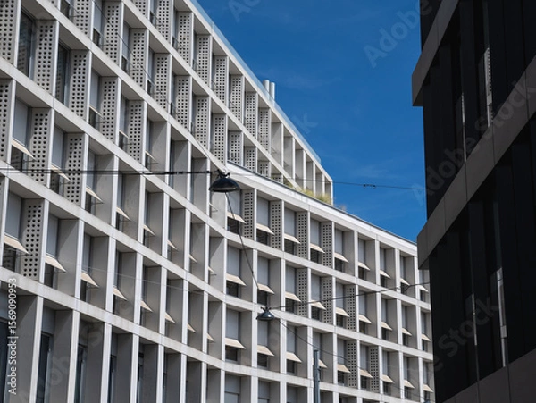 Fototapeta Modern Post Office Facade with Geometric Design at Rochusmar, Vienna, Austria