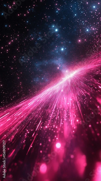 Obraz Brilliant light streaks cascade across a starry expanse, creating a dynamic, vibrant, and ethereal display of cosmic energy.