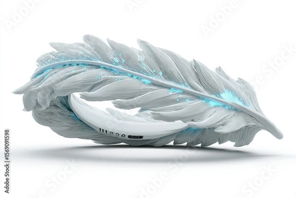 Obraz Elegant white feather speaker with blue lights on a clean background studio shot