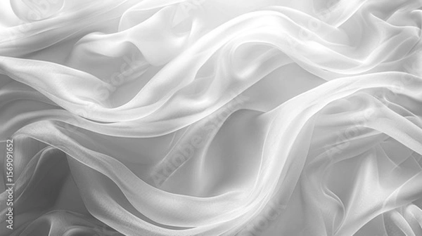 Fototapeta Flowing Translucent White Fabric Waves on transparent background with Fabric mockup
 