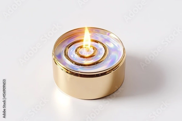 Obraz Elegant gold candle holder with a vibrant flame, creating a warm and inviting ambiance