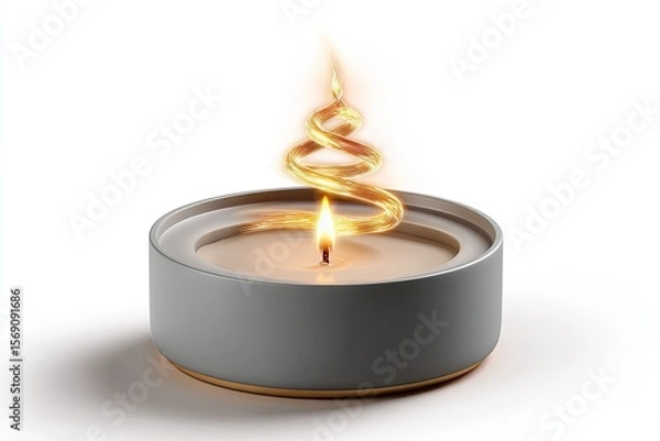 Obraz Elegant Candle with Golden Spiral Flame on a Clean White Background Studio Shot