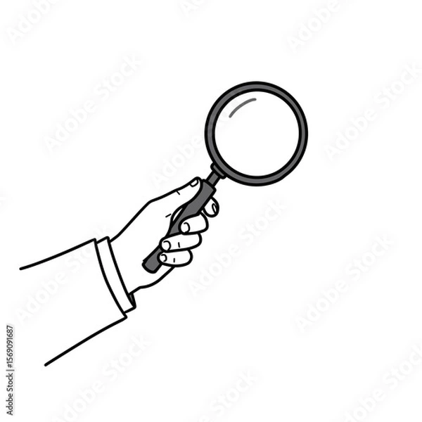 Fototapeta Hand holding magnifying glass in simple line art style  