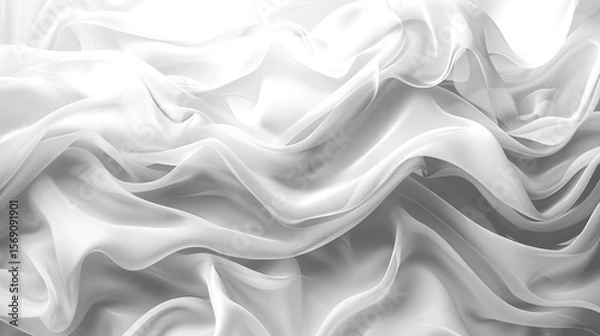 Fototapeta Flowing Translucent White Fabric Waves on transparent background with Fabric mockup
 