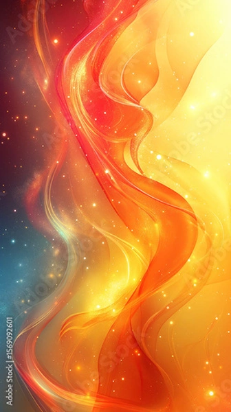 Obraz Flowing abstract design, fiery energy, cosmic dust, soft ethereal light, warm hues, digital art, abstract artwork, illustration