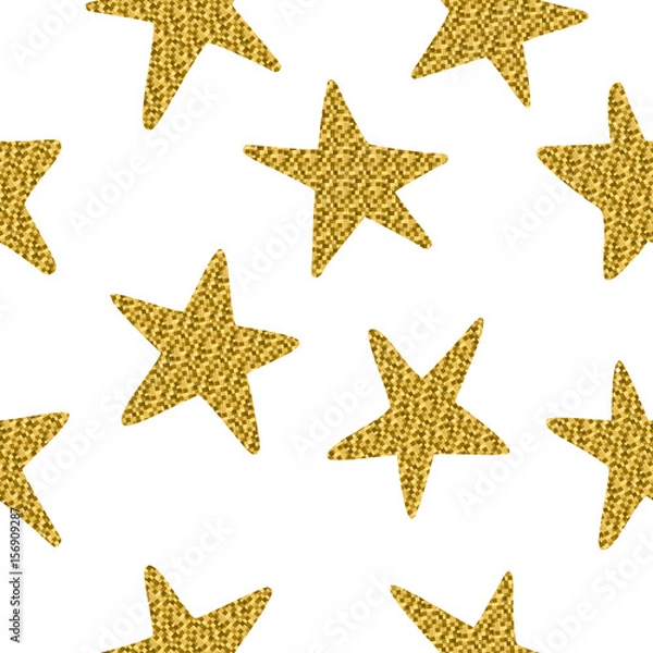 Fototapeta Seamless pattern with golden stars isolated on a white background.