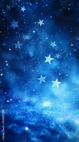 Obraz A celestial symphony unfolds in a deep blue expanse, scattered with shimmering stars, creating a breathtaking cosmic spectacle.
