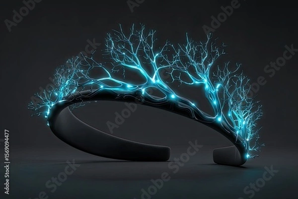 Obraz Illuminated futuristic wearable technology concept with neural network display