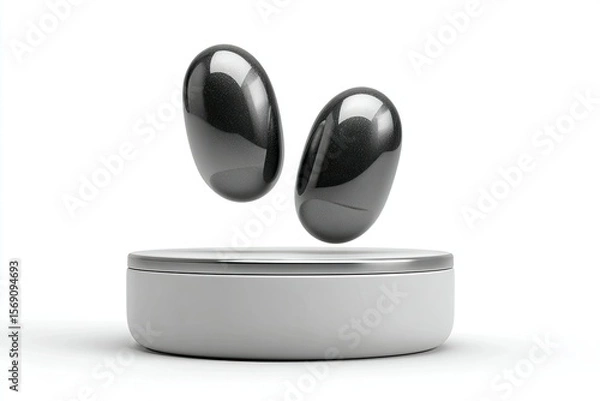 Obraz Levitating magnets on a white platform showcasing principles of physics and innovation