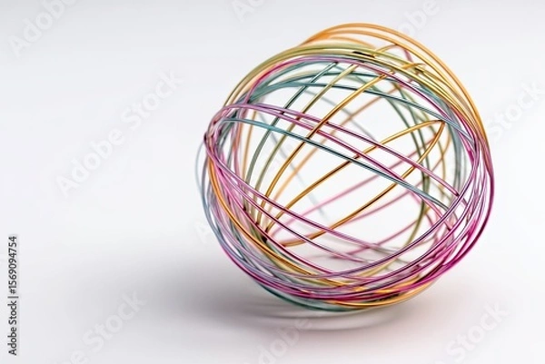 Obraz Colorful wire sphere on white background, conceptual art and abstract decoration