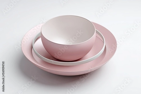 Obraz Elegant pastel pink tableware arrangement featuring a bowl and plates on white background