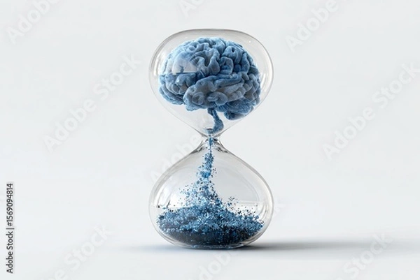 Obraz Time is Brain: Conceptual Image of Brain-Shaped Object Inside Hourglass with Blue Sand