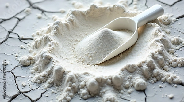 Obraz White powder scooped from cracked earth surface macro shot