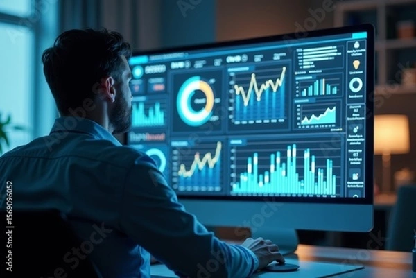 Fototapeta Analyzing Data on a Futuristic Holographic Dashboard: A Business Analyst's Perspective