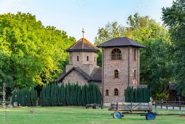 Fototapeta Church in the ethno-park "Suncana Reka" in Serbia