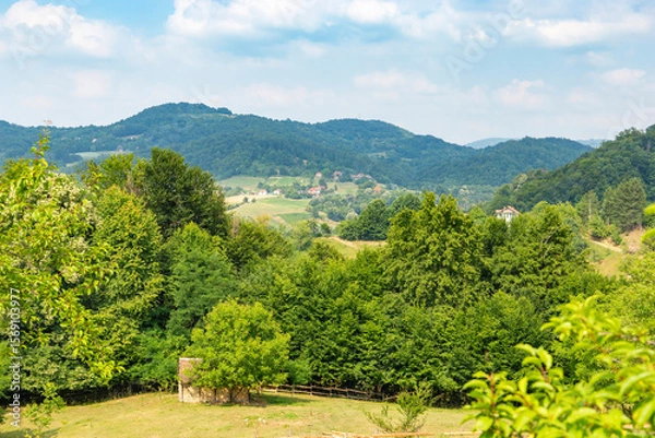 Fototapeta Summer landscape with mountains and fields in western Serbia