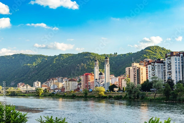 Fototapeta The town of Zvornik with the Cathedral of the Nativity of the Most Holy Mother of God, Bosnia and Herzegovina