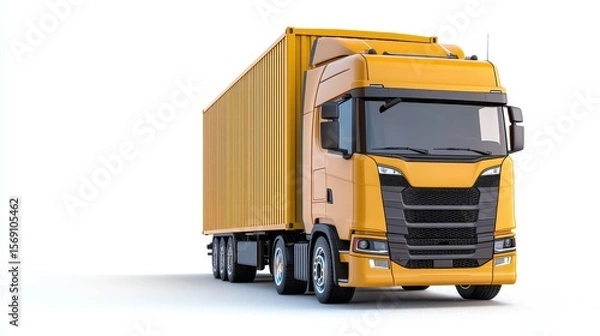 Fototapeta Yellow Semi Truck with Large Container on White Background