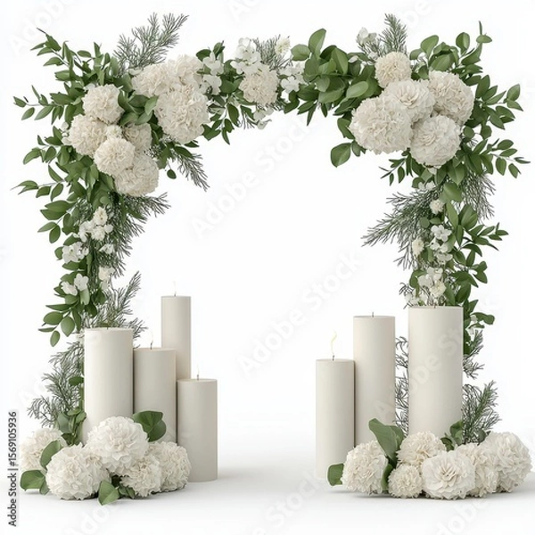 Fototapeta White Hydrangea Wedding Arch with Candles