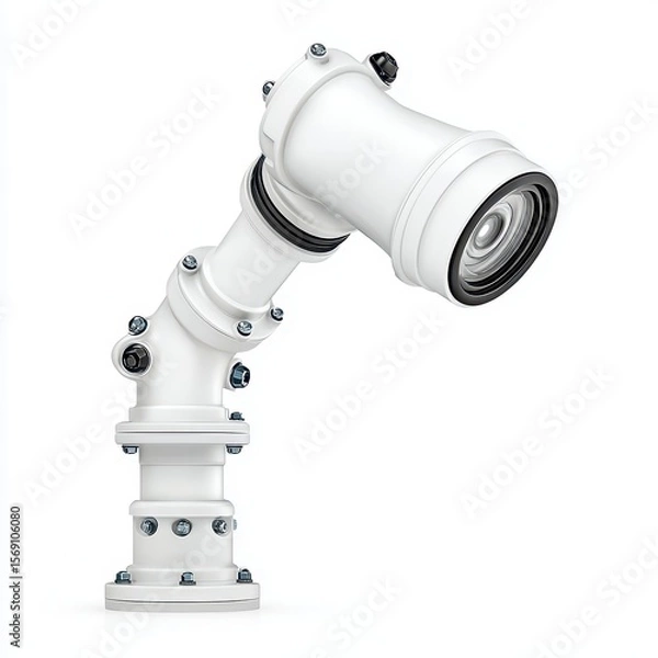 Fototapeta White Industrial Robotic Arm with Cylindrical Sensor on White Background