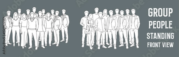 Fototapeta Architectural Drawings group people standing vector illustration, front view, human person Minimal style hand drawn. Sections, Elevations, Floor Plans