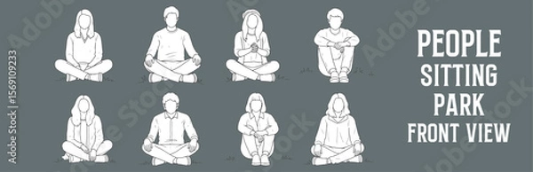 Fototapeta Architectural Drawings people sitting in park vector illustration, front view, human person Minimal style hand drawn. Sections, Elevations, Floor Plans