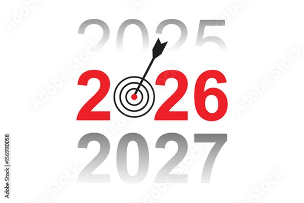 Fototapeta 2026 Target Year Concept – Goal, Focus, and Success Symbol with Arrow and Bullseye
