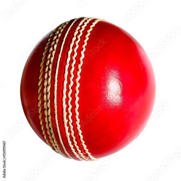 Fototapeta Red cricket ball with white stitching isolated on a transparent background
