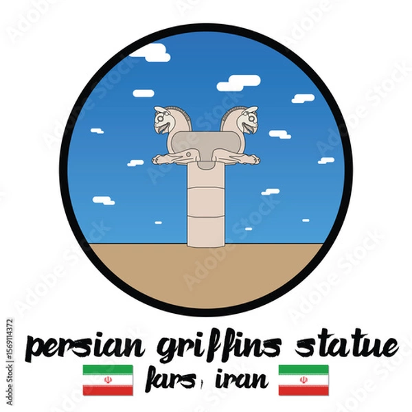 Obraz Circle Icon Persian Griffins Statue. Vector illustration
