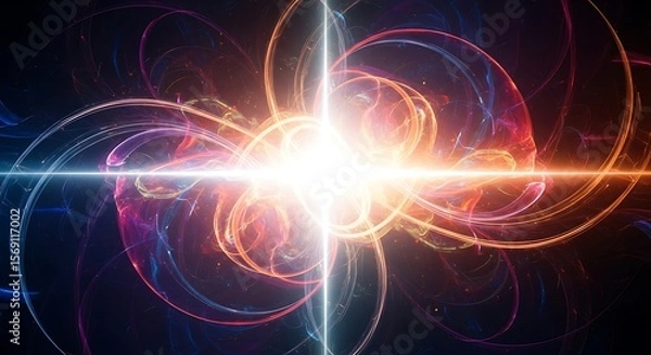 Fototapeta Abstract swirling energy patterns converge in a bright central point, creating a dynamic visual effect.