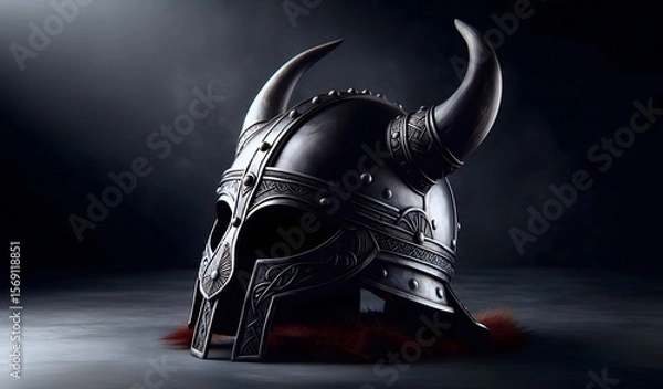 Obraz Der Helm eines Wikinger-Kriegers, schwarzer Stein, isoliert, Hintergrund, copy space