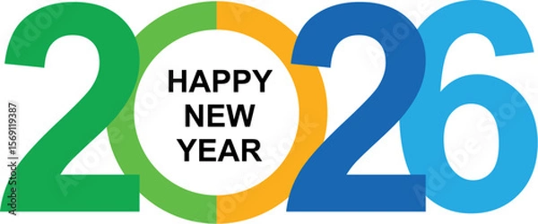 Fototapeta Happy New Year 2026 Vector – Colorful Celebration Typography Design. 2026 New Year Greeting Design – Colorful Bold Numbers and Celebration Message